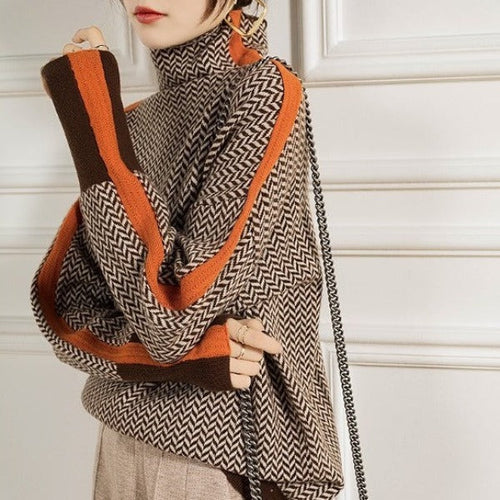 Clémence - Jersey de cuello alto con rayas en contraste